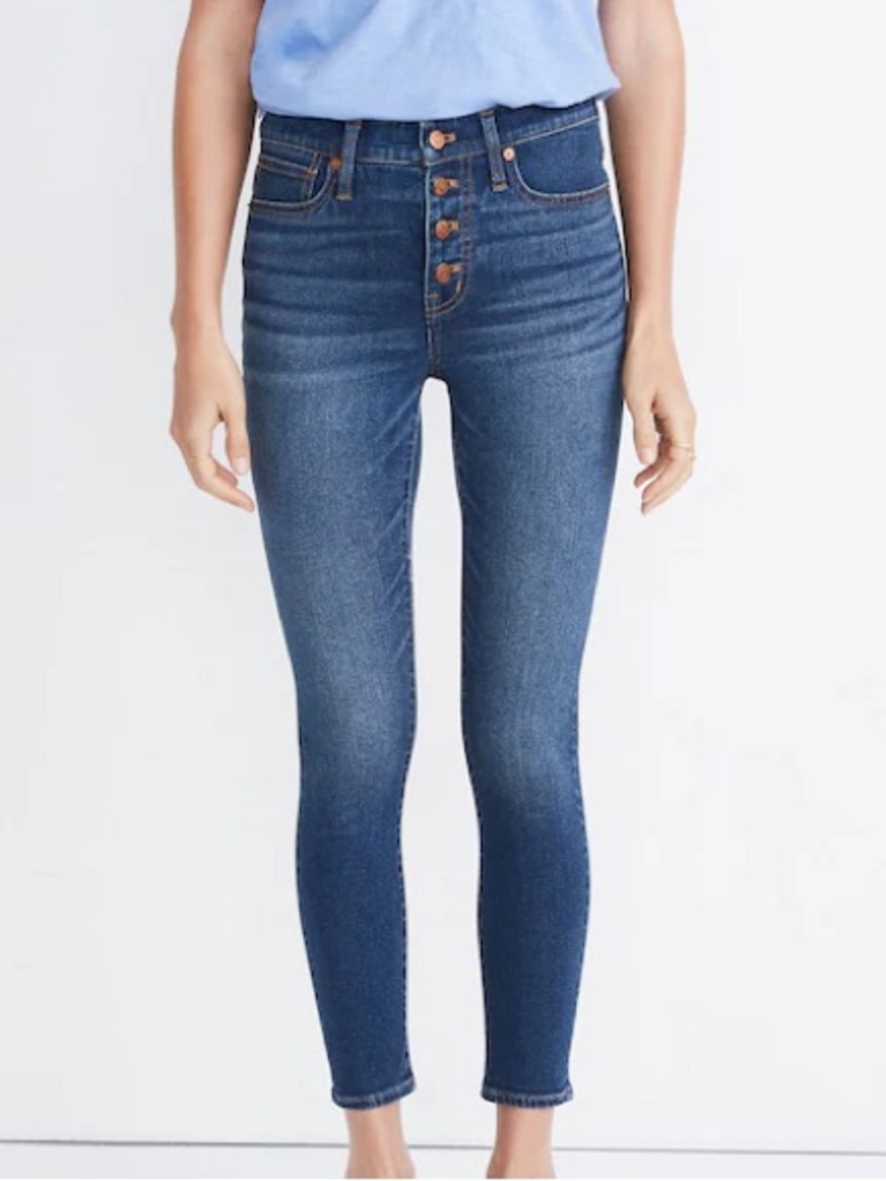 Madewell Dark Blue mid-Rise Button-Fly Skinny Ankle Jeans